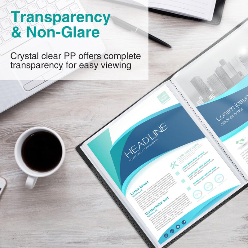 سويز عبوة من قطعتين من Sooez مكونة من 72 جيبًا بأكمام بلاستيكية وشريط مطاطي، سعة كبيرة 8.5 × 11 عرض كتاب عرض 144 صفحة، مجلد مستندات محفظة فنية مع واقيات أوراق شفافة - Image 5